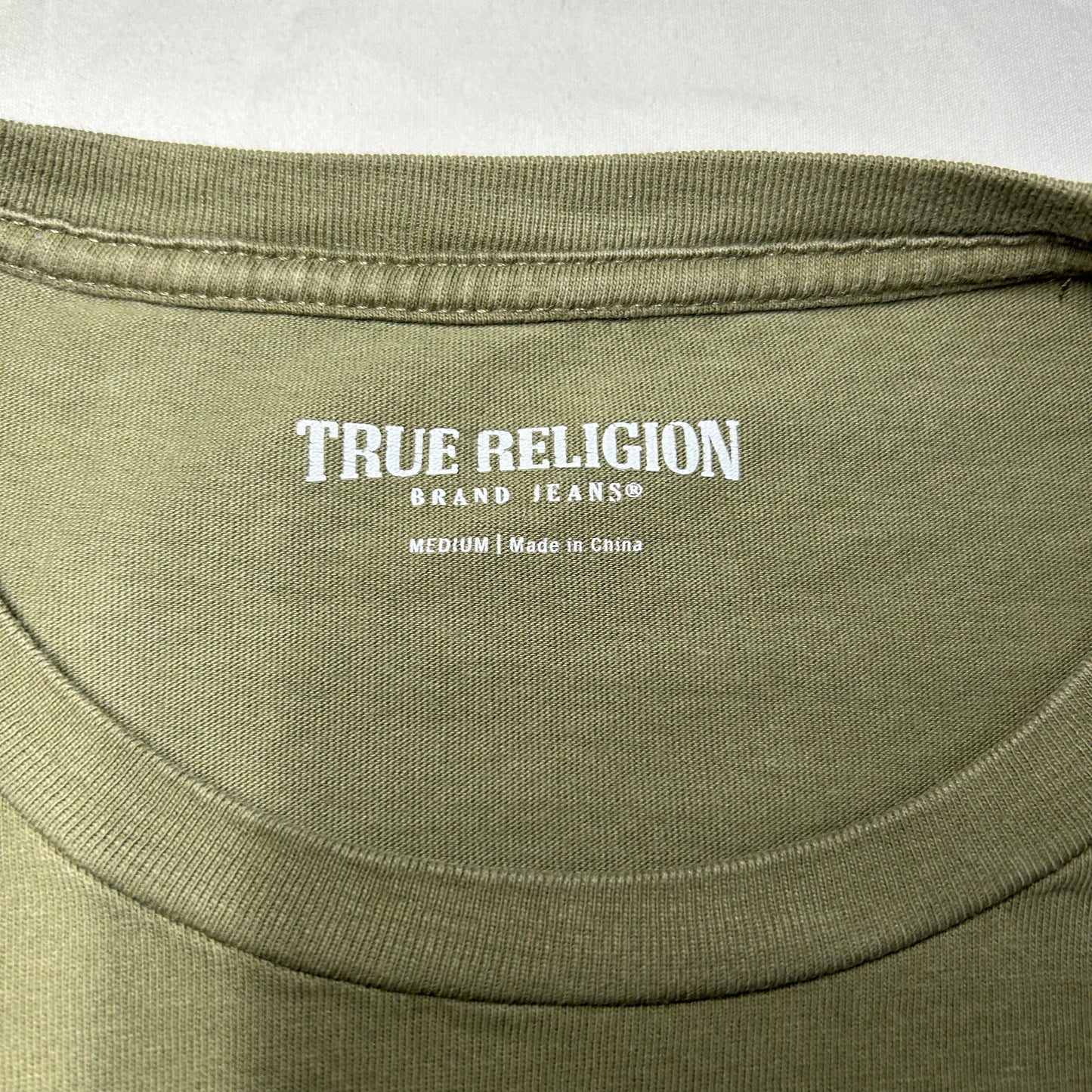 True Religion Metallic Buddha T-Shirt - Medium - Green