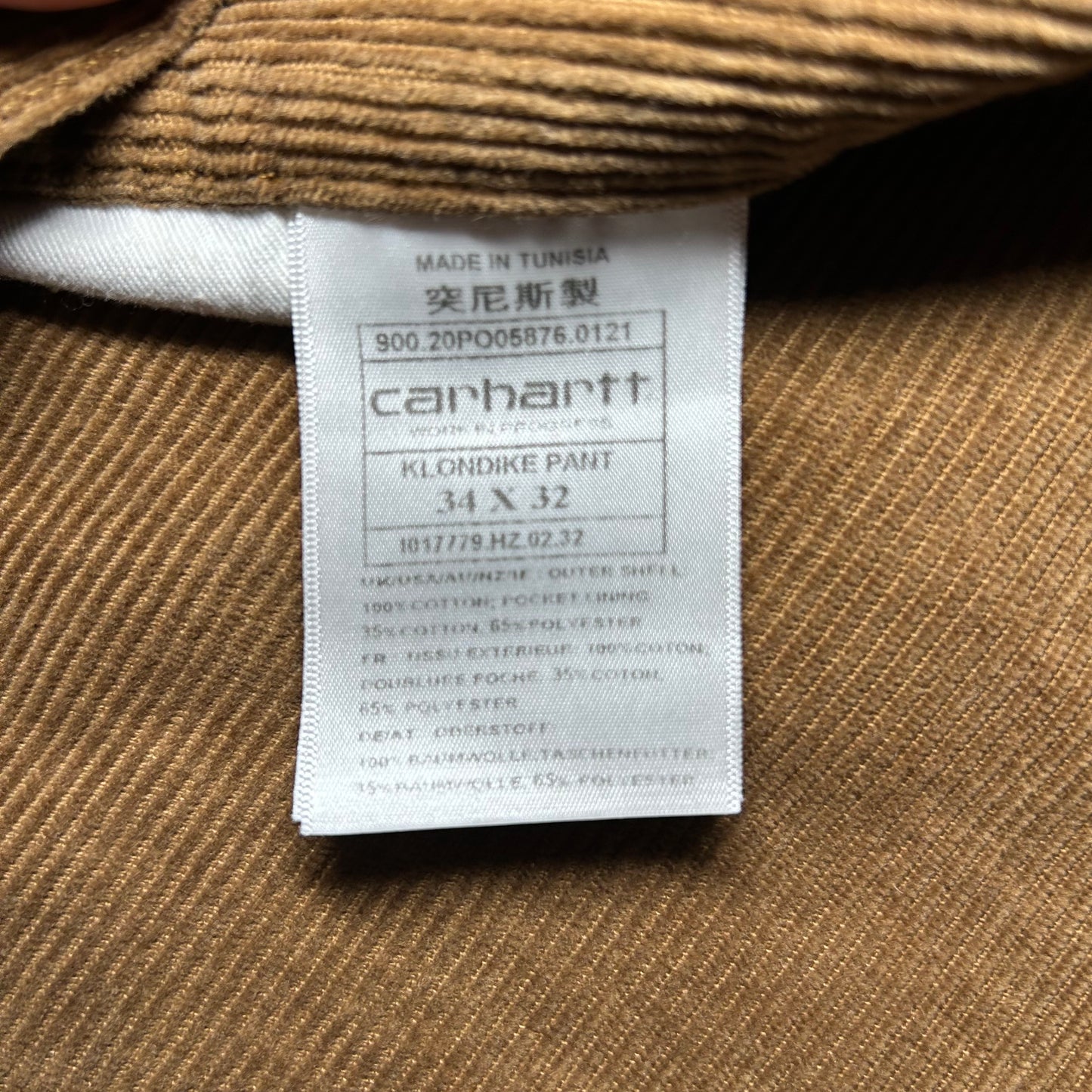 Carhartt Corduroy Klondike Pants - 34 x 32 - Hamilton Brown