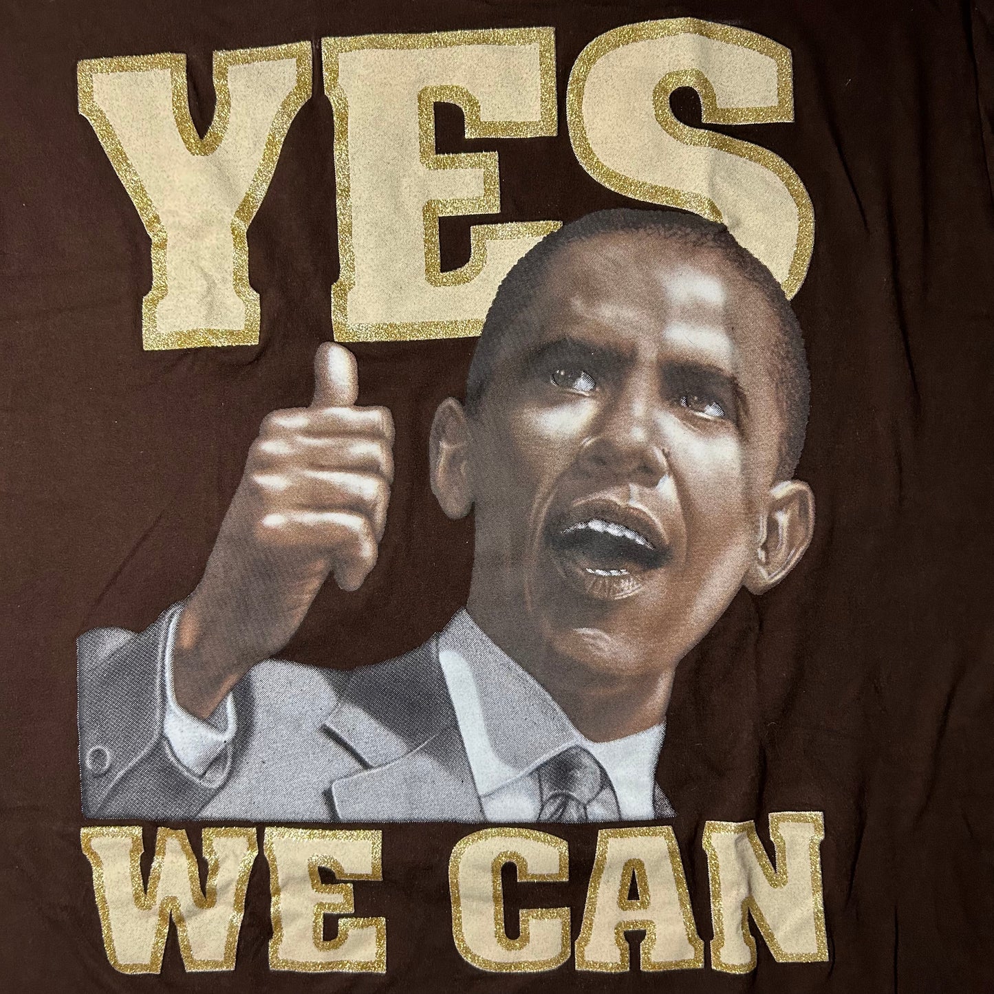 2008 Barack Obama Yes We Can Large Print T-Shirt - 2XL - Brown