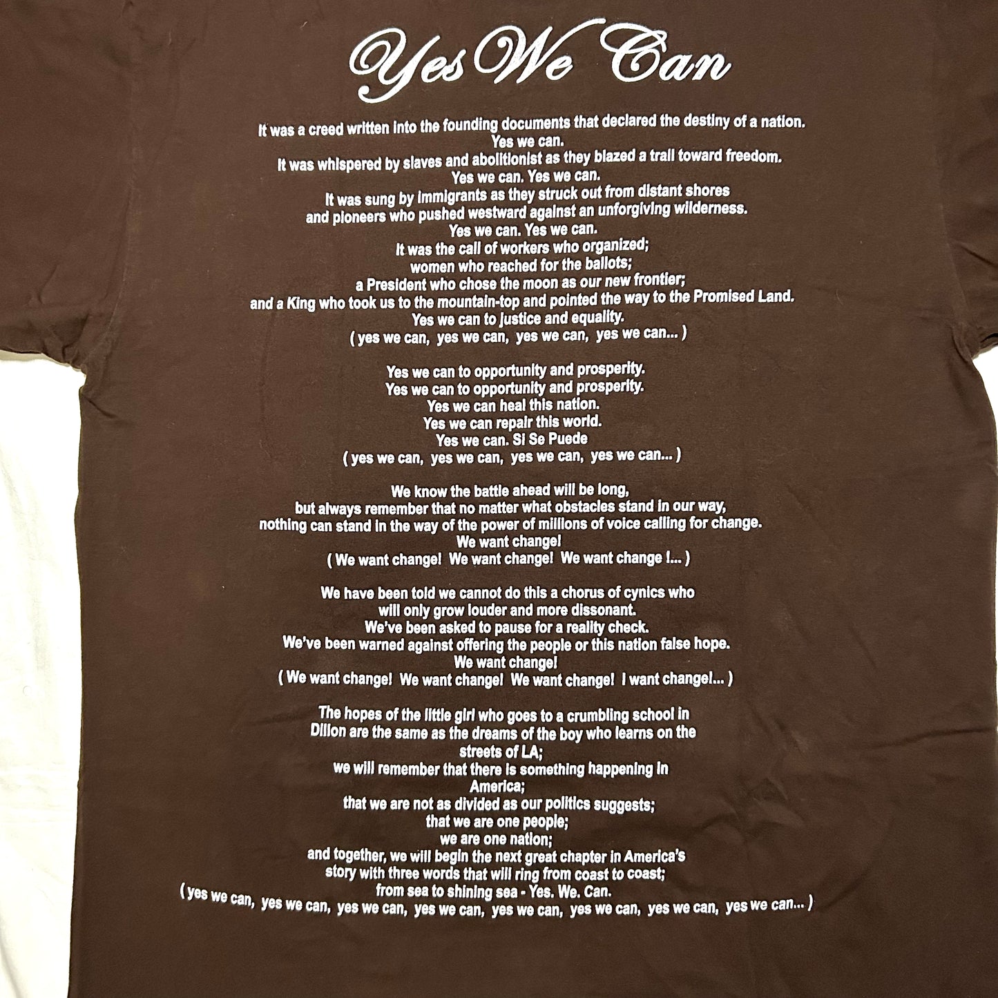 2008 Barack Obama Yes We Can Large Print T-Shirt - 2XL - Brown