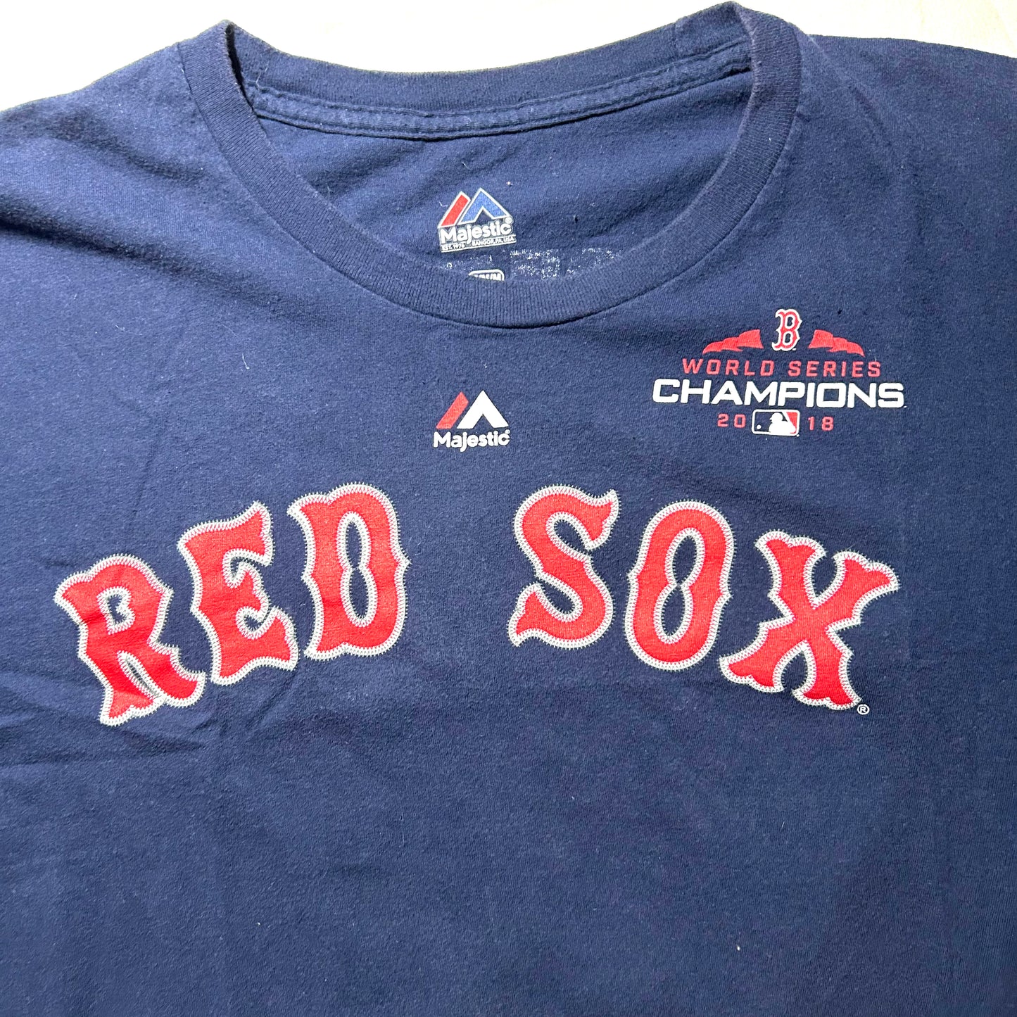 Majestic Boston Red Sox Andrew Benintendi #16 2018 World Series Champions T-Shirt - Medium - Blue