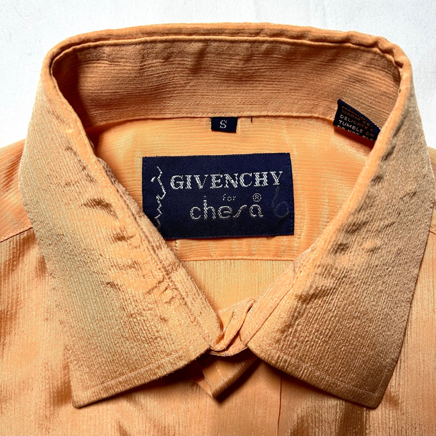 Vintage Givenchy for Chesa 70s Dress Shirt - Small - Peach Orange