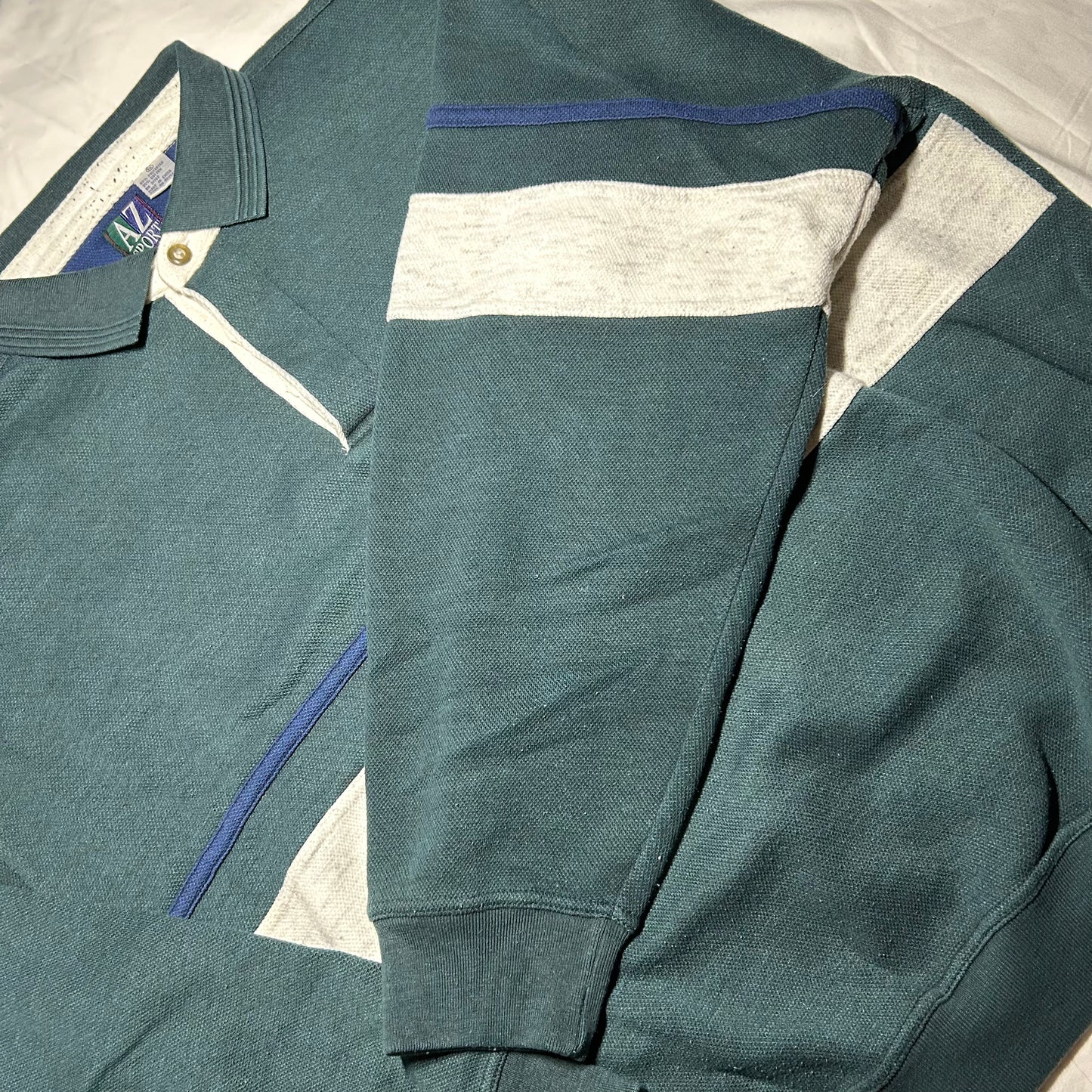 Vintage AZ Sports Collared Sweater - 2XL - Green / Blue /White