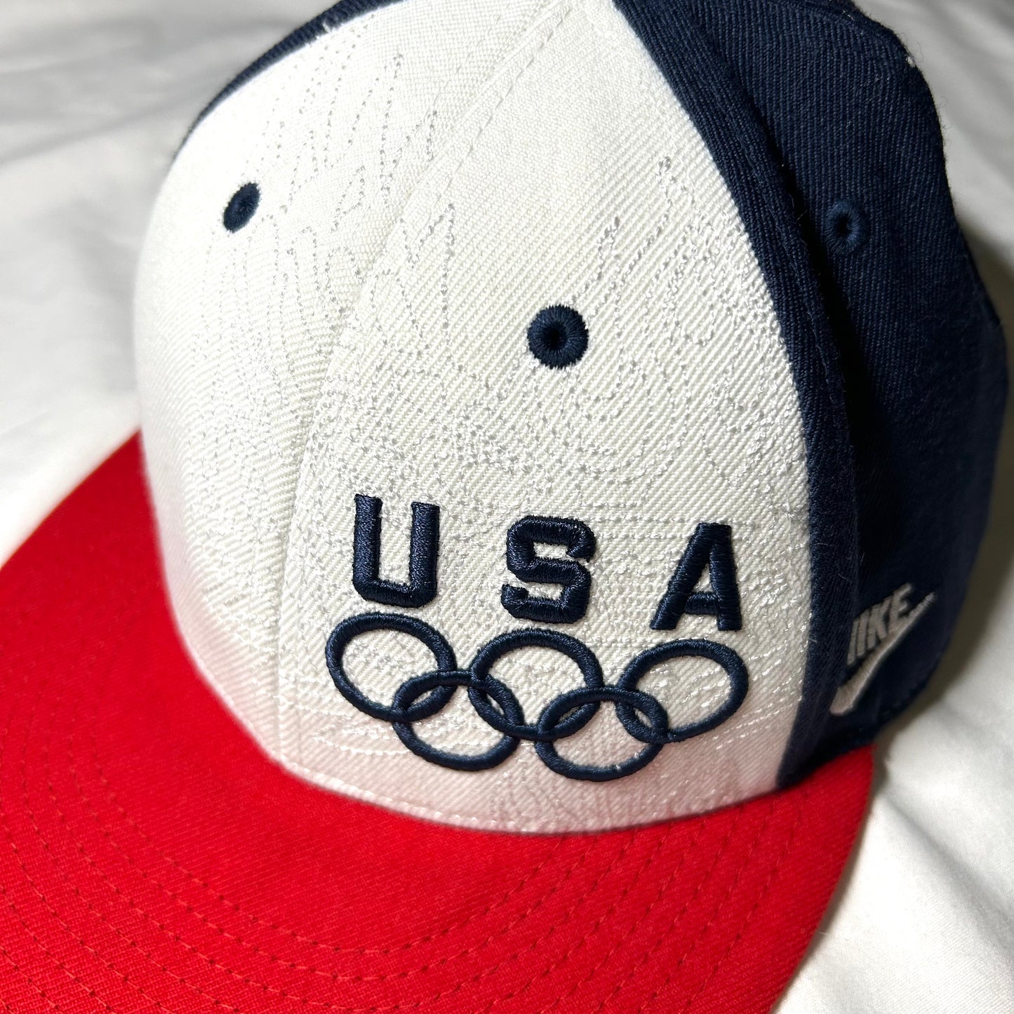 Nike 643 2008 Beijing Team USA Olympics Fitted Hat - 7 & 1/8 - Red / White / Blue