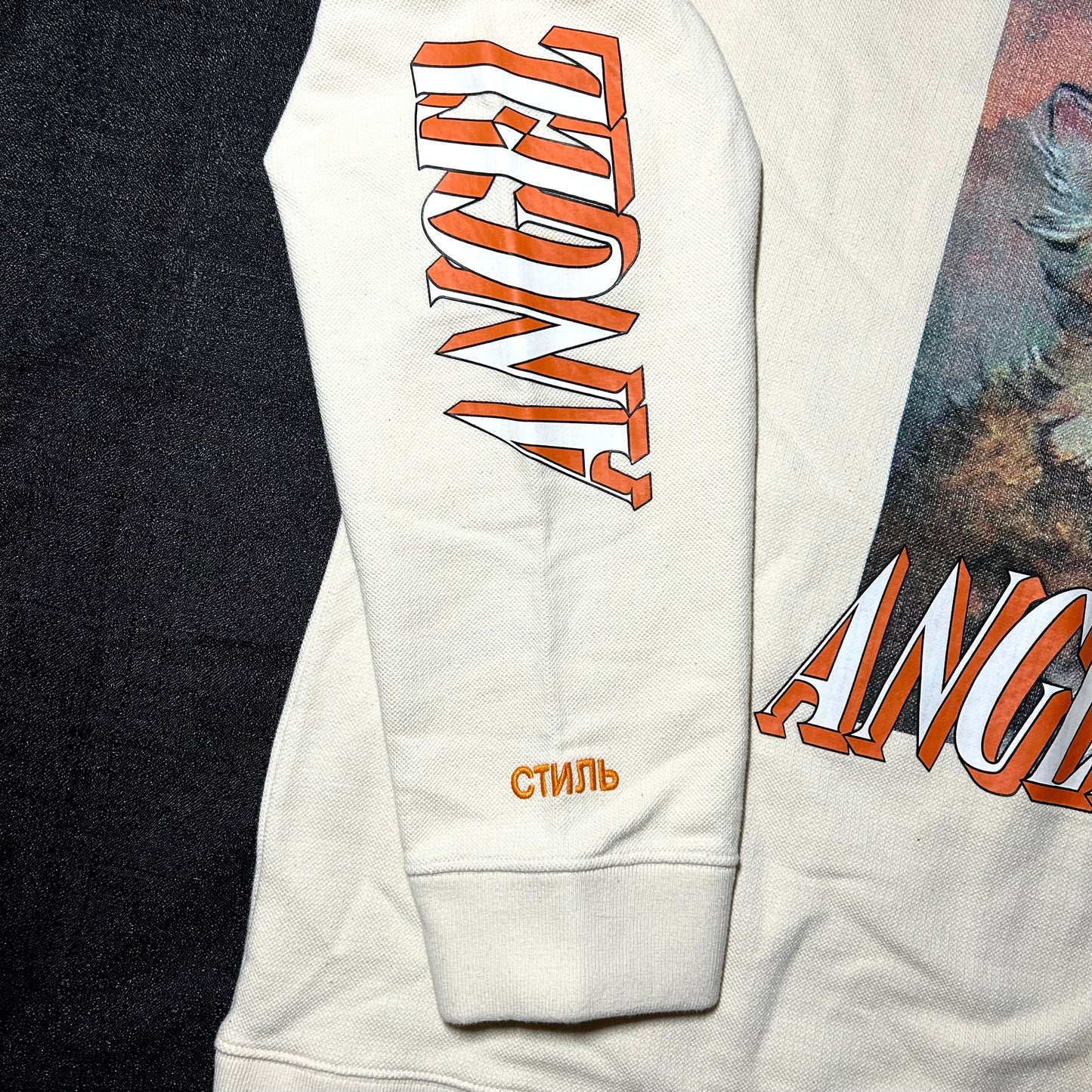 Heron Preston Angel Crewneck Sweater w/ Painted Cat Portrait Large Graphic - XL