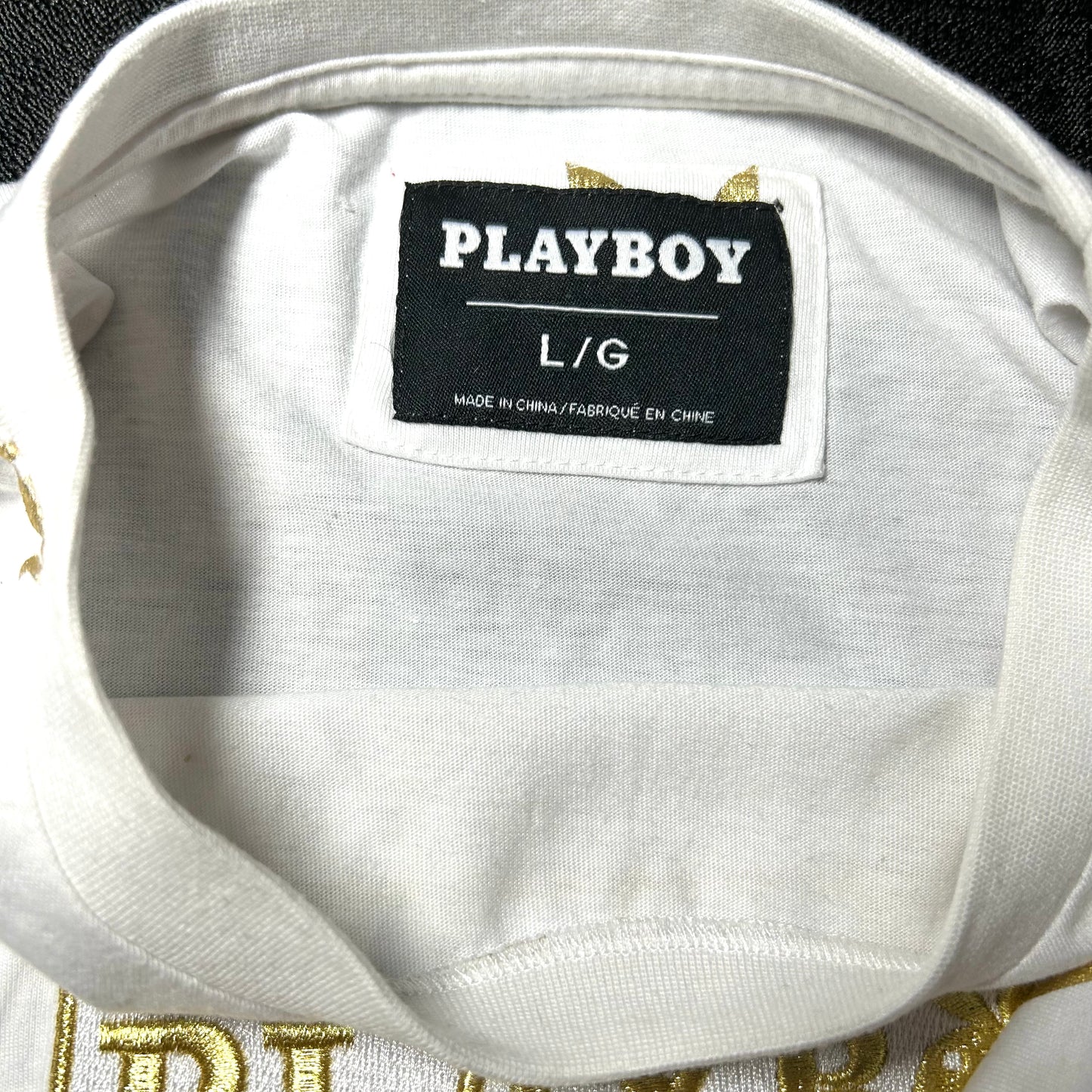 Playboy Gold Bunny Repeat Print T-Shirt w/ Embroidered Logo - Large - White