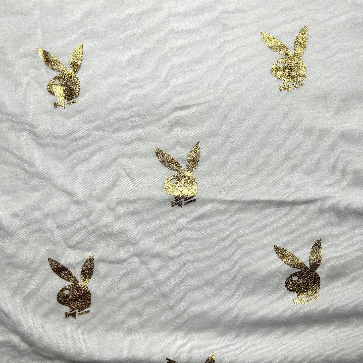 Playboy Gold Bunny Repeat Print T-Shirt w/ Embroidered Logo - Large - White