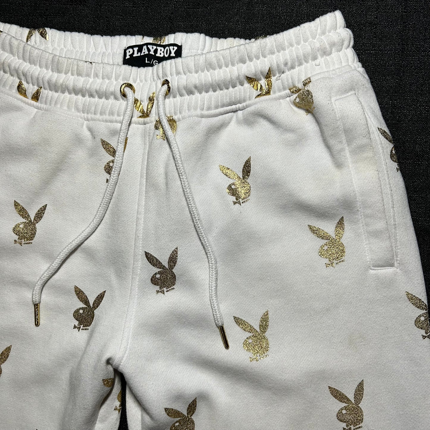 Playboy Gold Bunny Repeat Print Sweatpants - Large - White