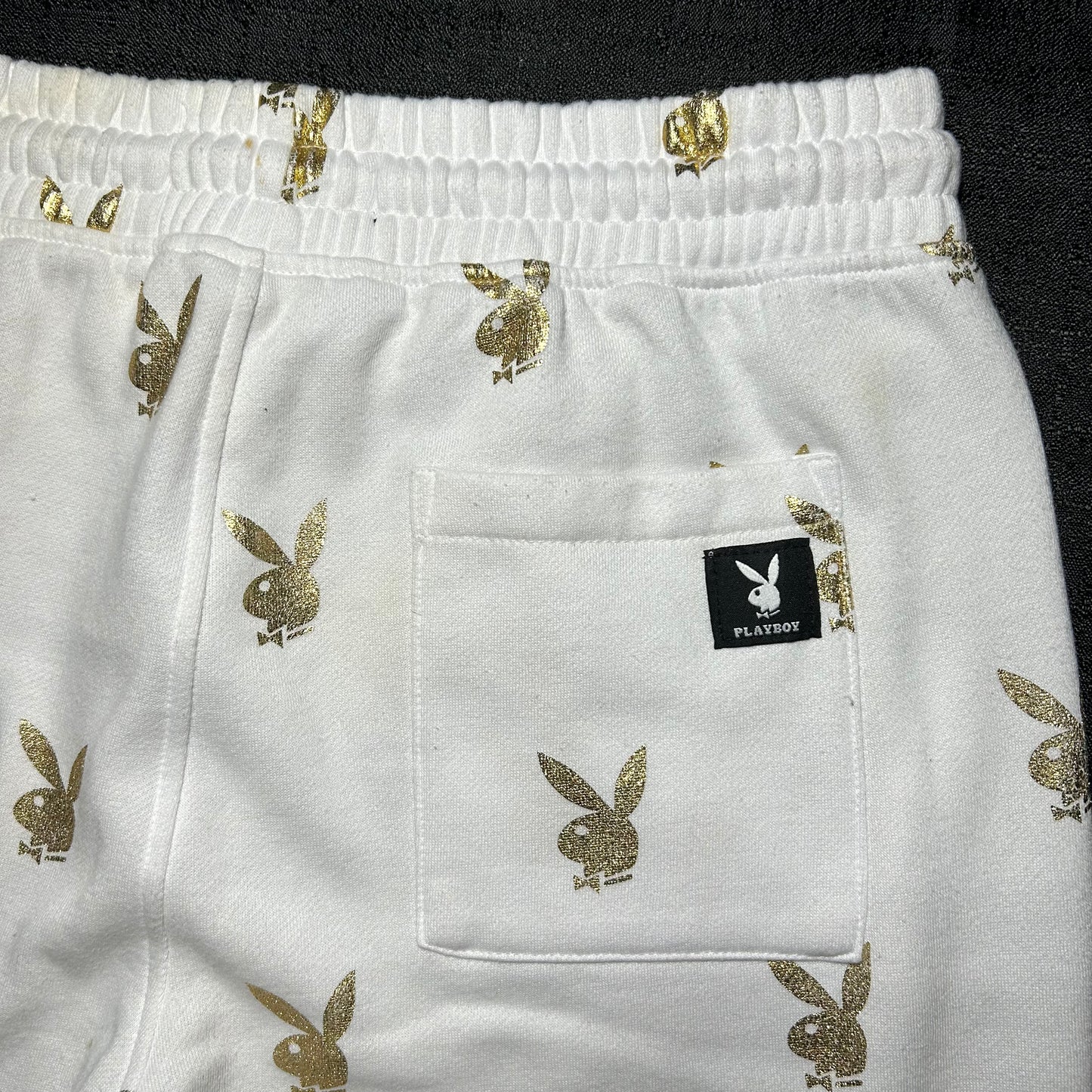 Playboy Gold Bunny Repeat Print Sweatpants - Large - White