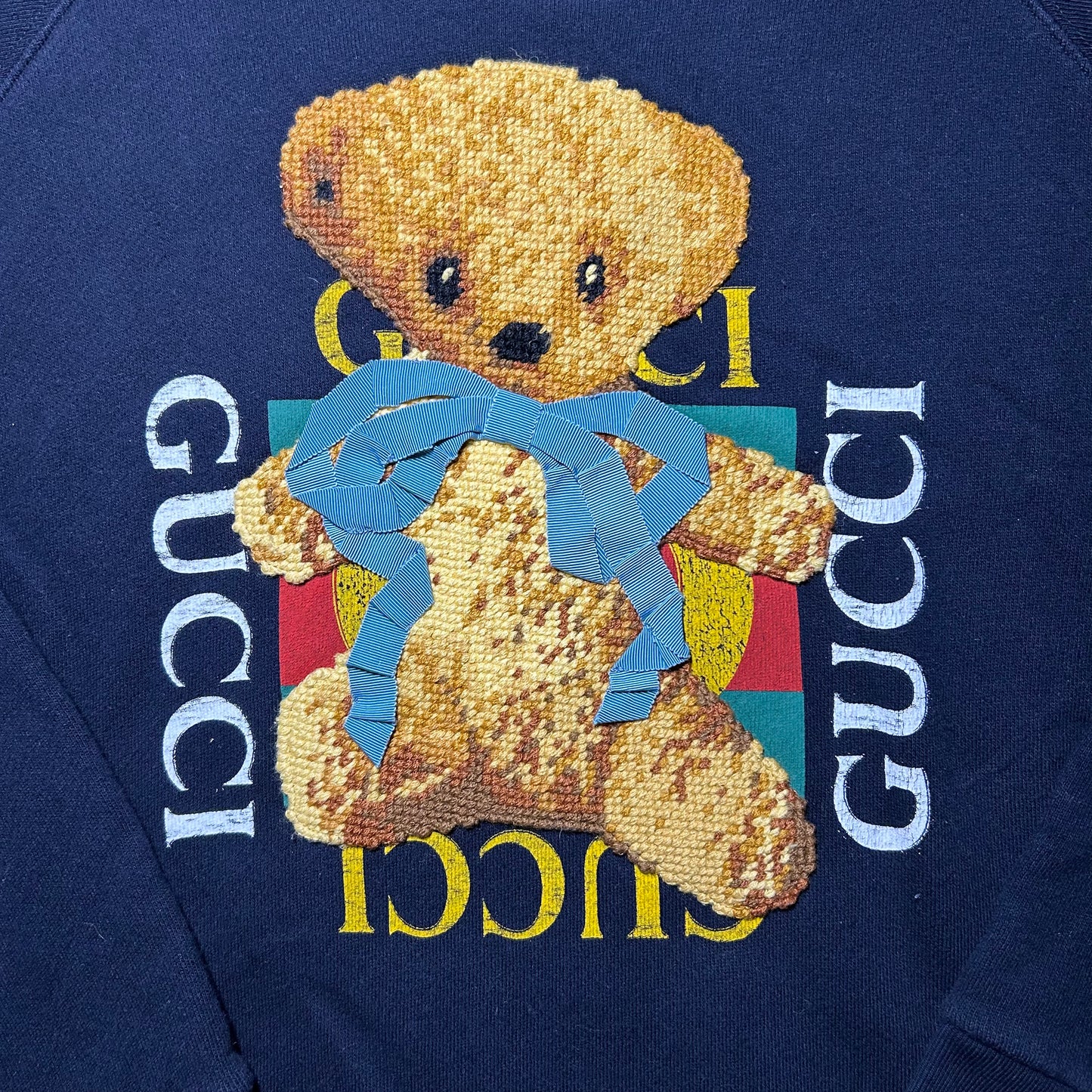 Gucci Teddy / Ribbon Bear Crewneck Sweater (Fall/Winter 2019) - Medium - Navy