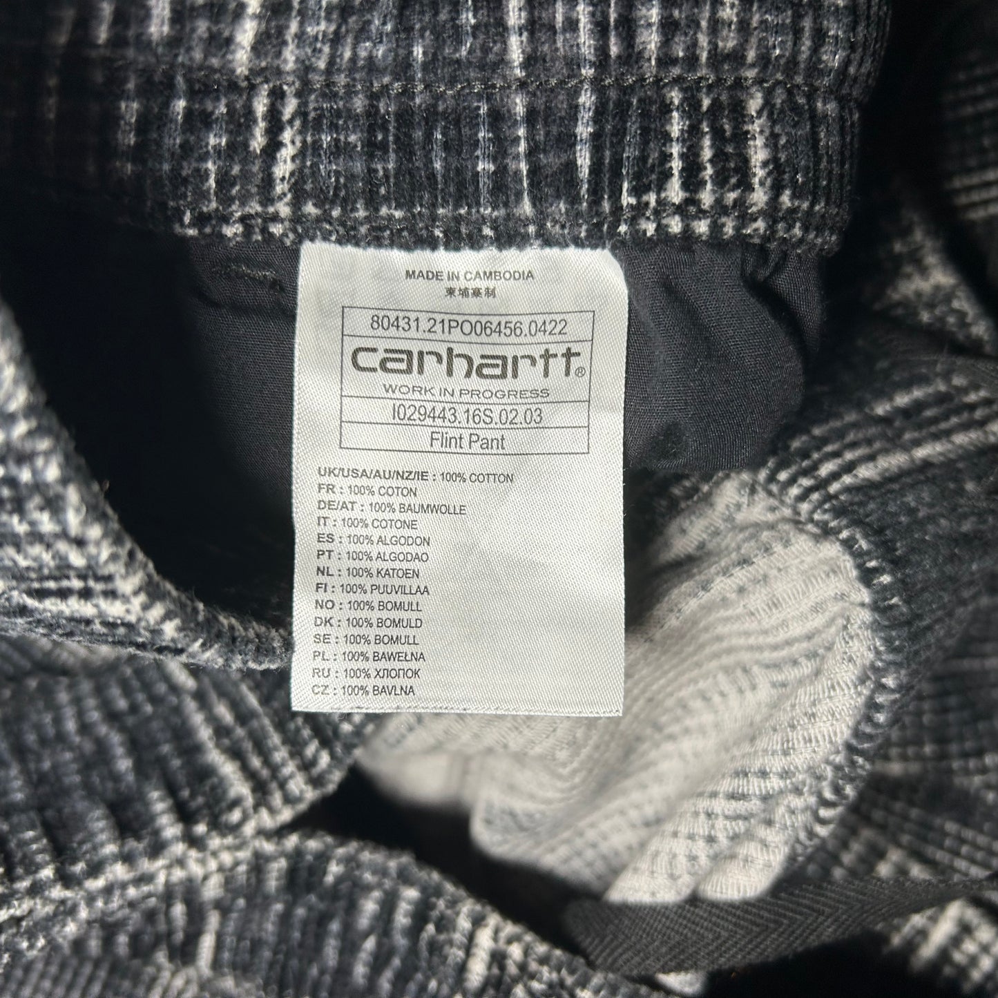 Carhartt WIP Flint Pants w/ Wiley Check Vulcan Pattern - Large - Gray