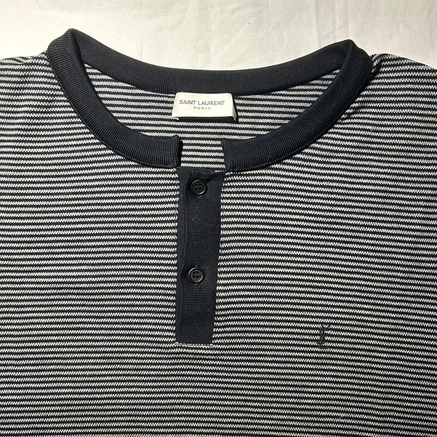 Yves Saint Laurent Striped T-Shirt w/ Embroidered Logo - 2XL - Black / Gray