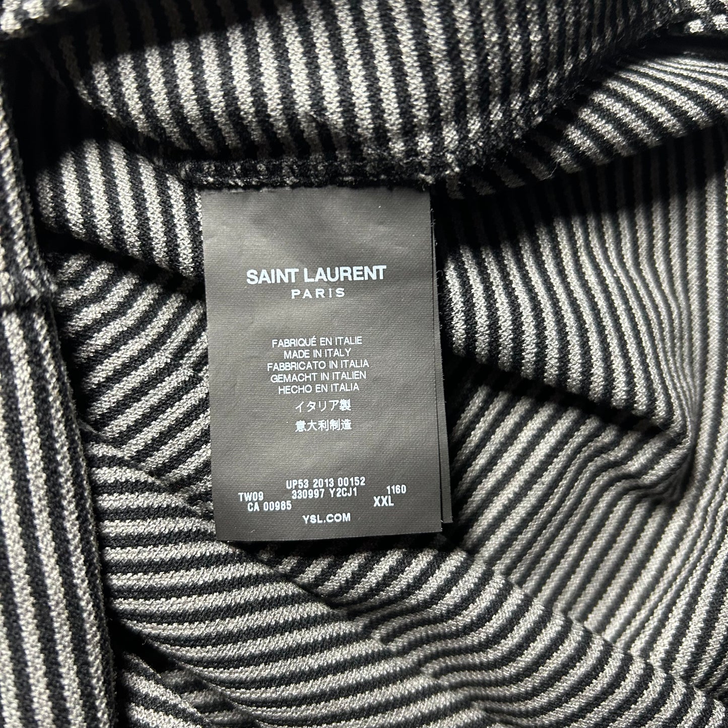 Yves Saint Laurent Striped T-Shirt w/ Embroidered Logo - 2XL - Black / Gray