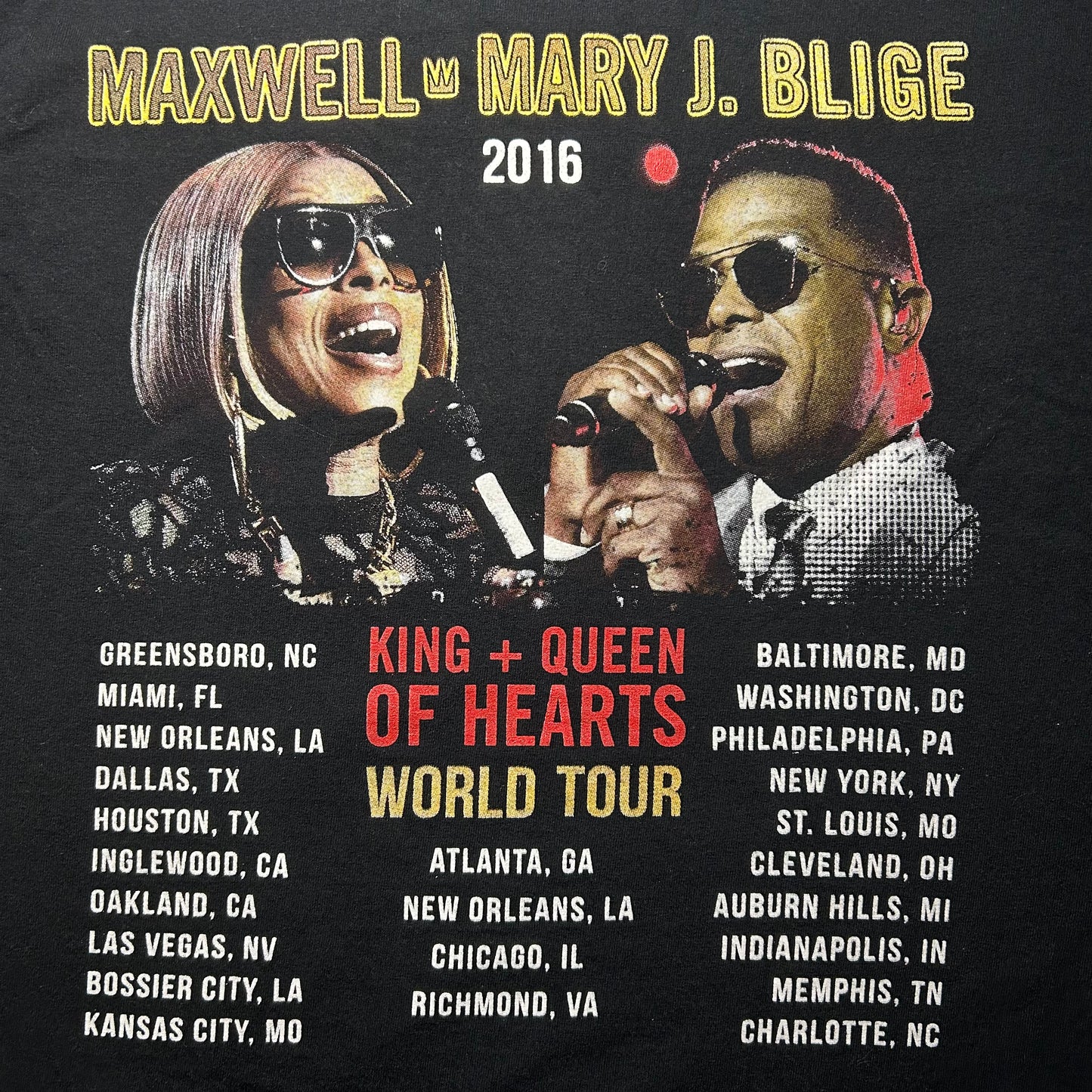 Maxwell & Mary J. Blige King + Queen of Hearts World Tour 2016 T-Shirt - Medium - Black