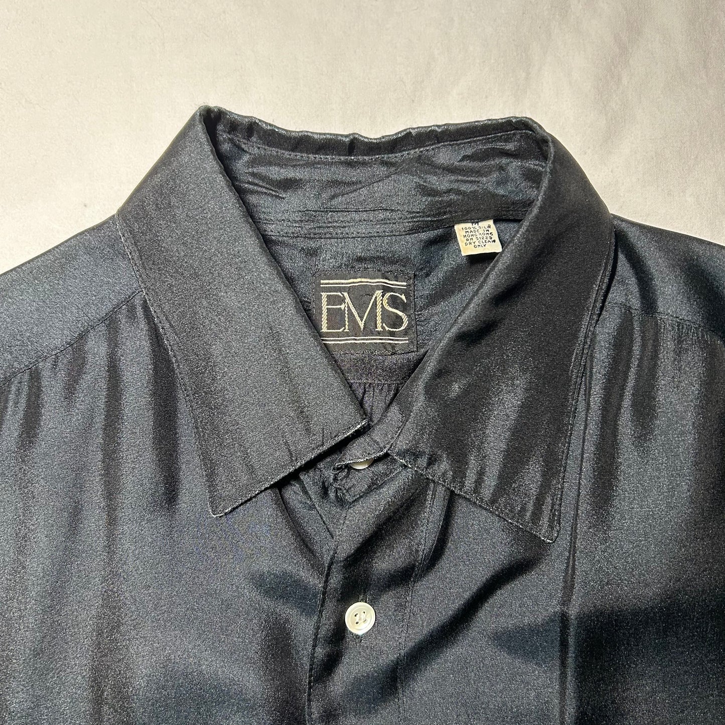 Vintage EMS 100% Silk Dress Shirt - Medium - Black