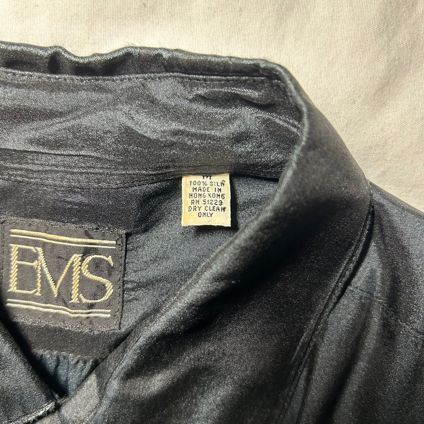 Vintage EMS 100% Silk Dress Shirt - Medium - Black