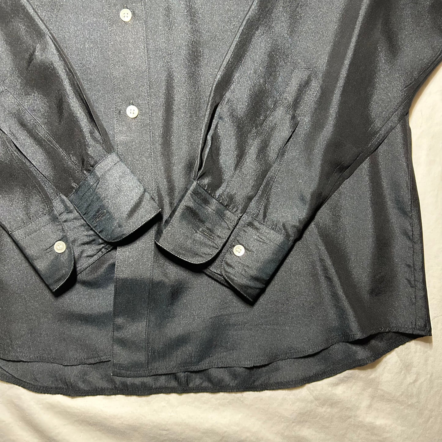 Vintage EMS 100% Silk Dress Shirt - Medium - Black