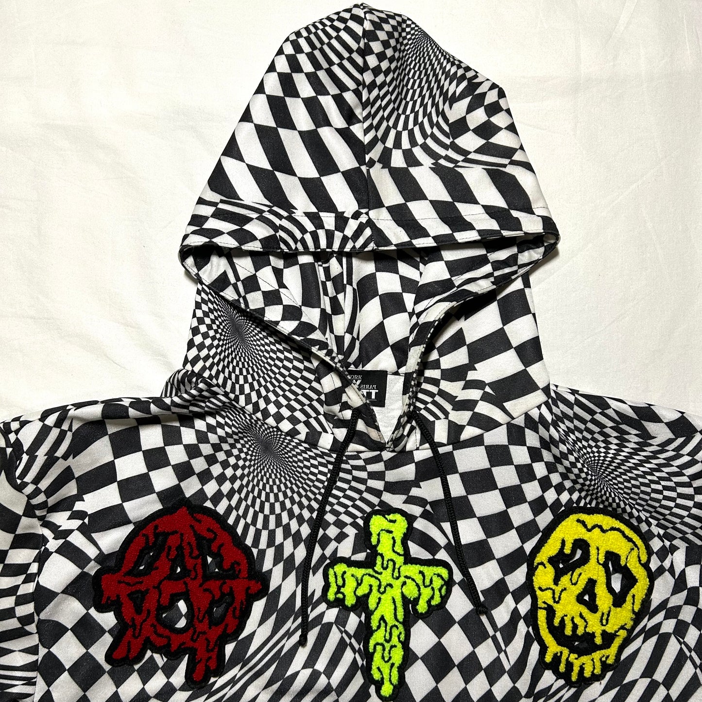 Jeremy Scott Anarchy Cross Skull Yin Yang Patches Hoodie - Large - Black/White