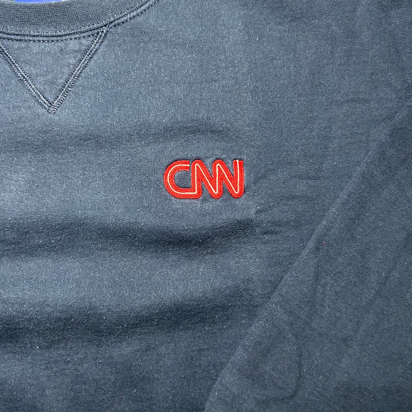 Vintage Champion CNN Embroidered Chest Logo Crewneck Sweater - XL - Navy