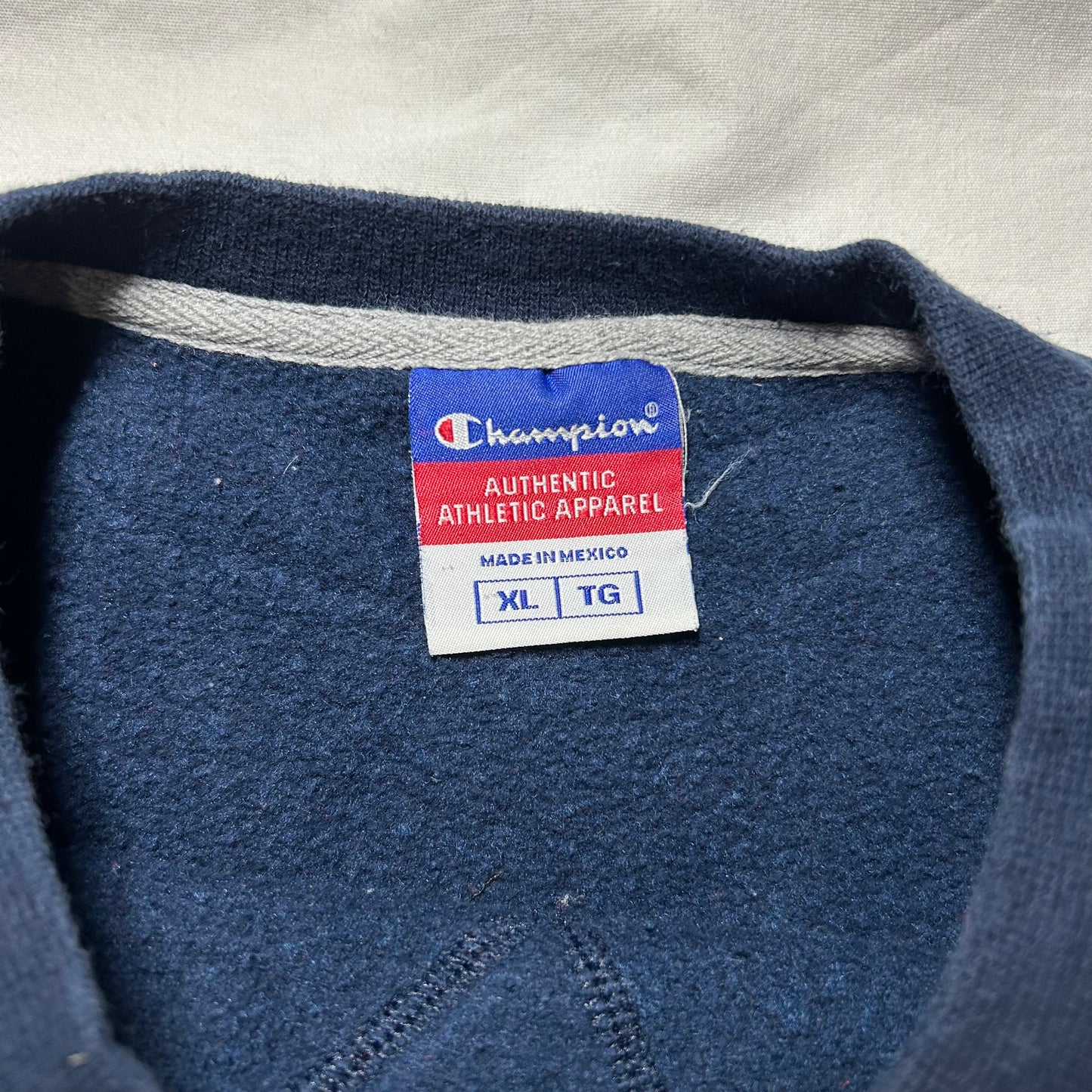 Vintage Champion CNN Embroidered Chest Logo Crewneck Sweater - XL - Navy