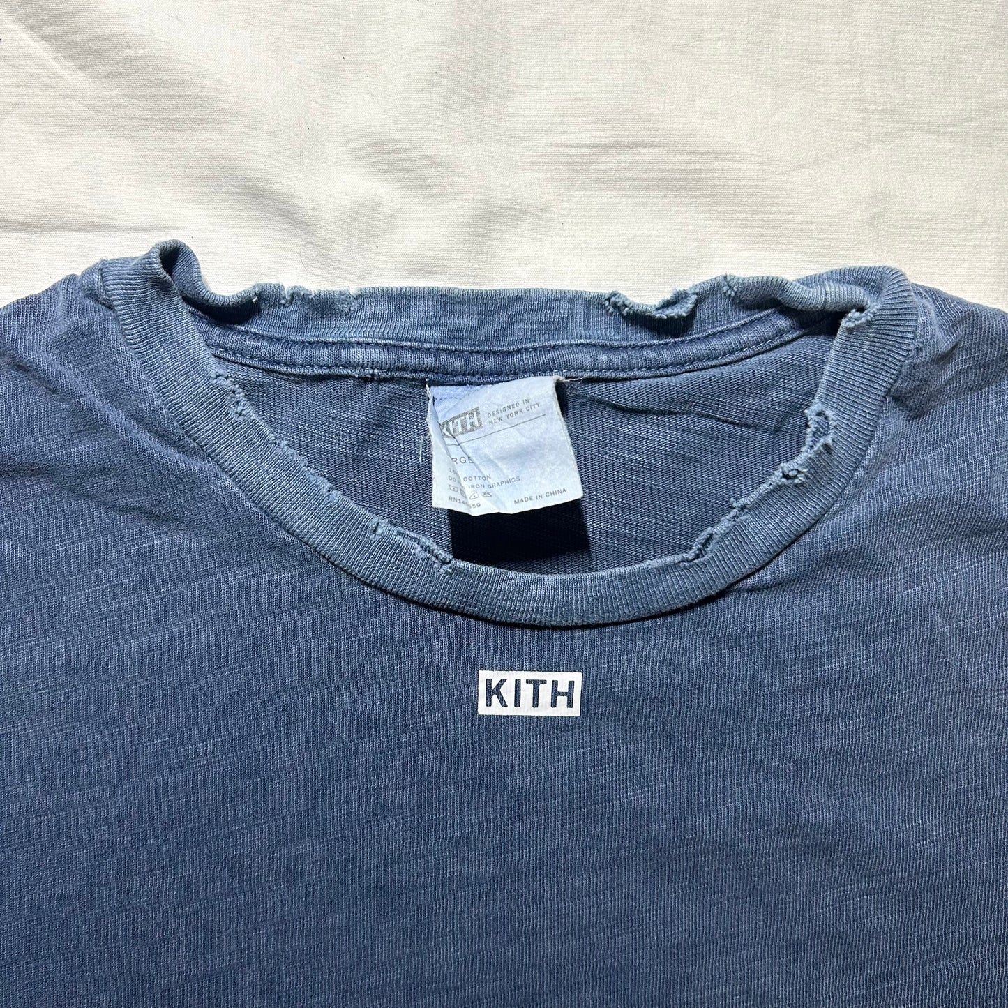 Kith JFK Mini Logo Distressed T-Shirt (Spring/Summer 2018) - Large - Dark Indigo