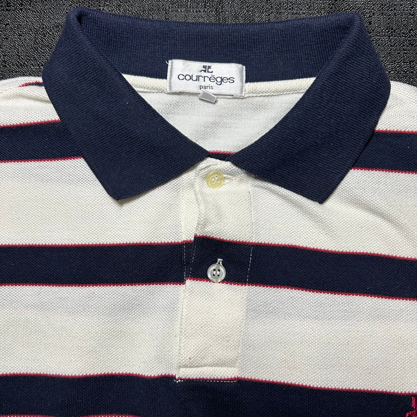 Vintage Courreges Paris Striped Polo Shirt - XL  Red/White/Blue