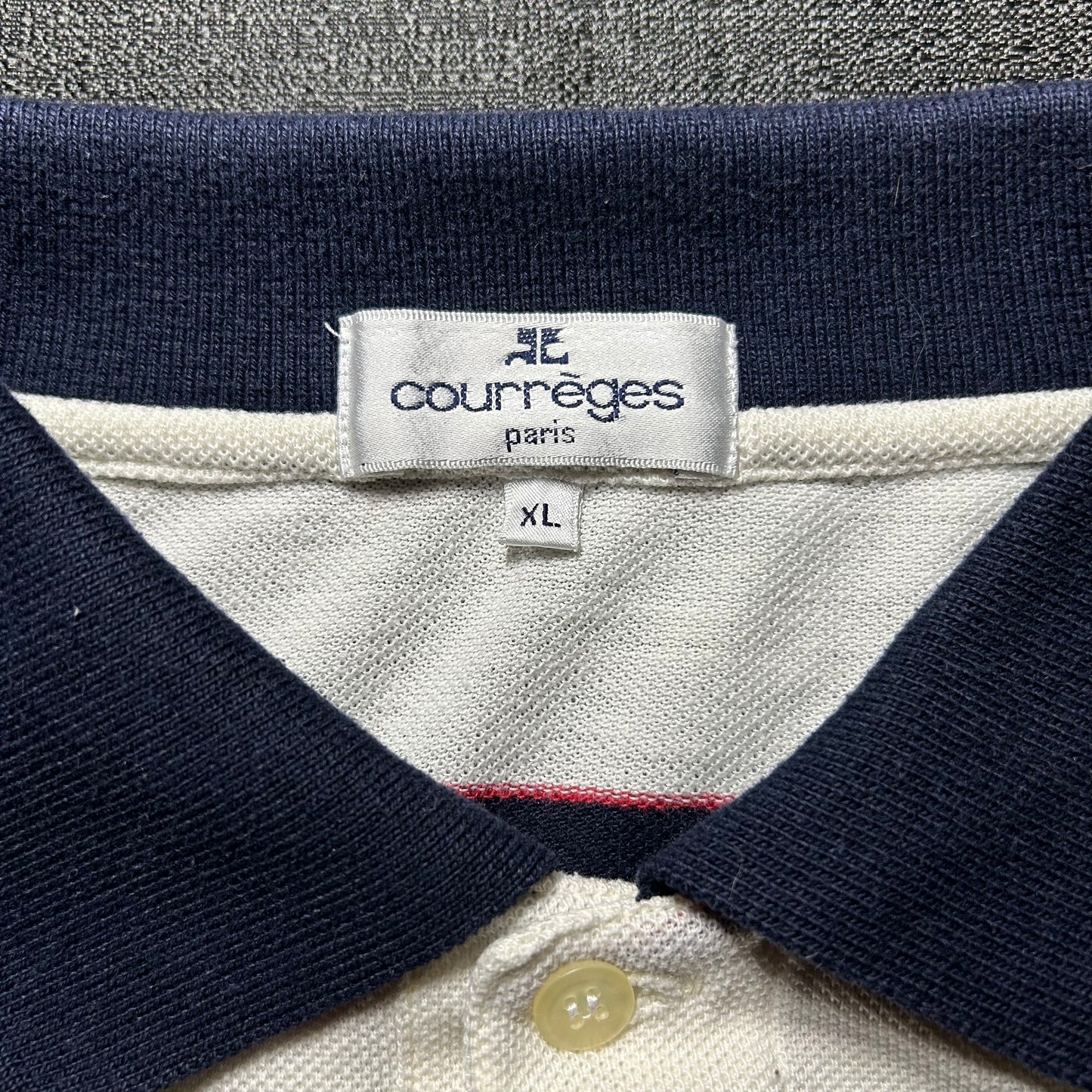 Vintage Courreges Paris Striped Polo Shirt - XL  Red/White/Blue