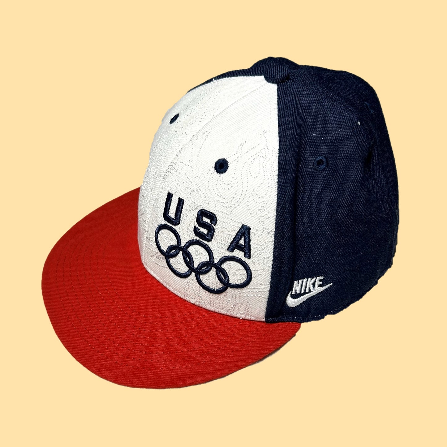 Nike 643 2008 Beijing Team USA Olympics Fitted Hat - 7 & 1/8 - Red / White / Blue