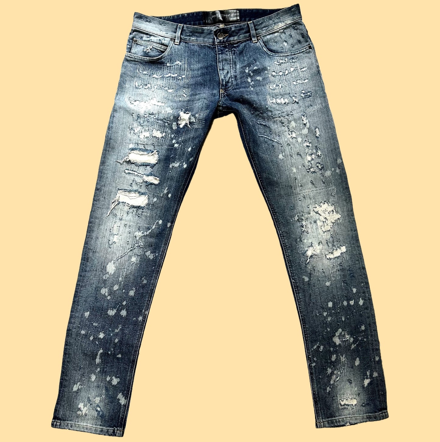 Dolce & Gabbana 14 Gold Button-Fly Distressed Jeans - 38 x 36 (52 IT)