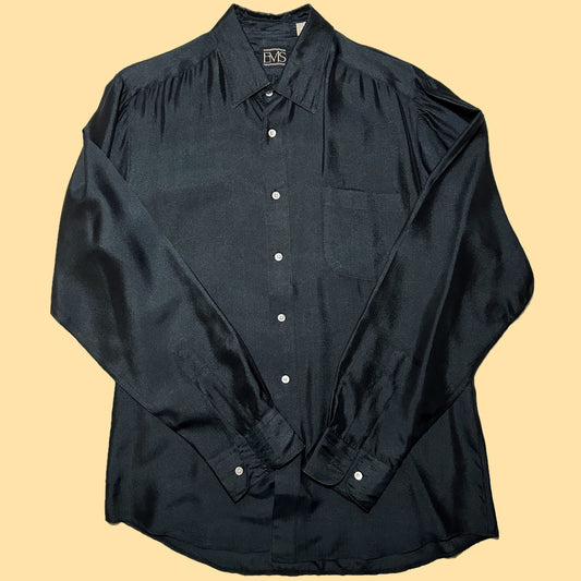 Vintage EMS 100% Silk Dress Shirt - Medium - Black