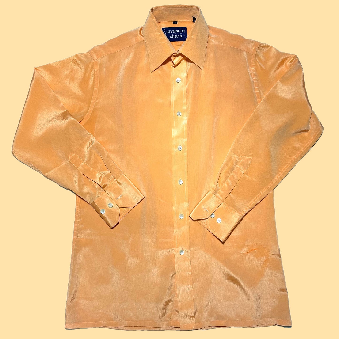 Vintage Givenchy for Chesa 70s Dress Shirt - Small - Peach Orange