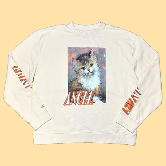 Heron Preston Angel Crewneck Sweater w/ Painted Cat Portrait Large Graphic - XL