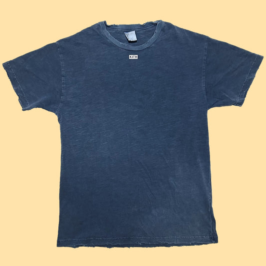 Kith JFK Mini Logo Distressed T-Shirt (Spring/Summer 2018) - Large - Dark Indigo