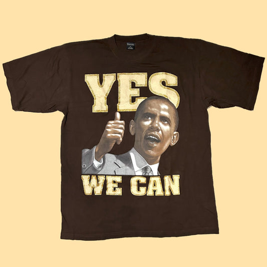 2008 Barack Obama Yes We Can Large Print T-Shirt - 2XL - Brown