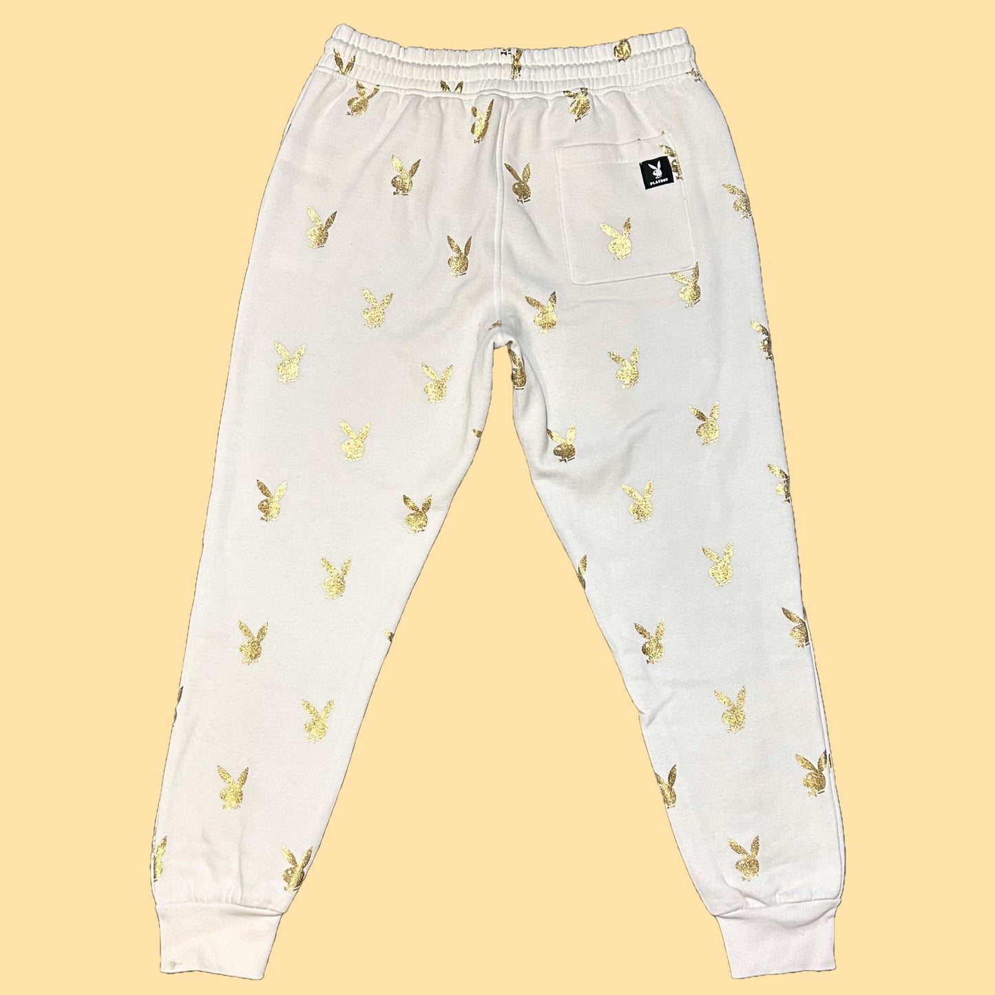 Playboy Gold Bunny Repeat Print Sweatpants - Large - White