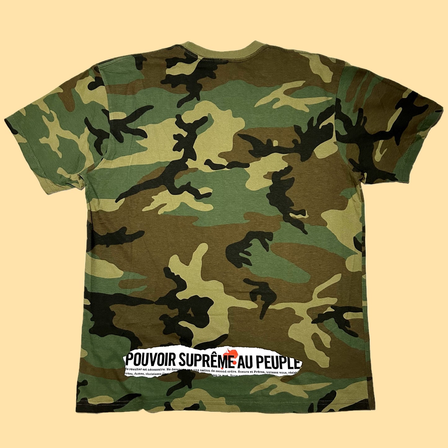 Supreme "Pouvoir Supreme Au Peuple" T-Shirt (Spring/Summer 2019) - Large - Camo