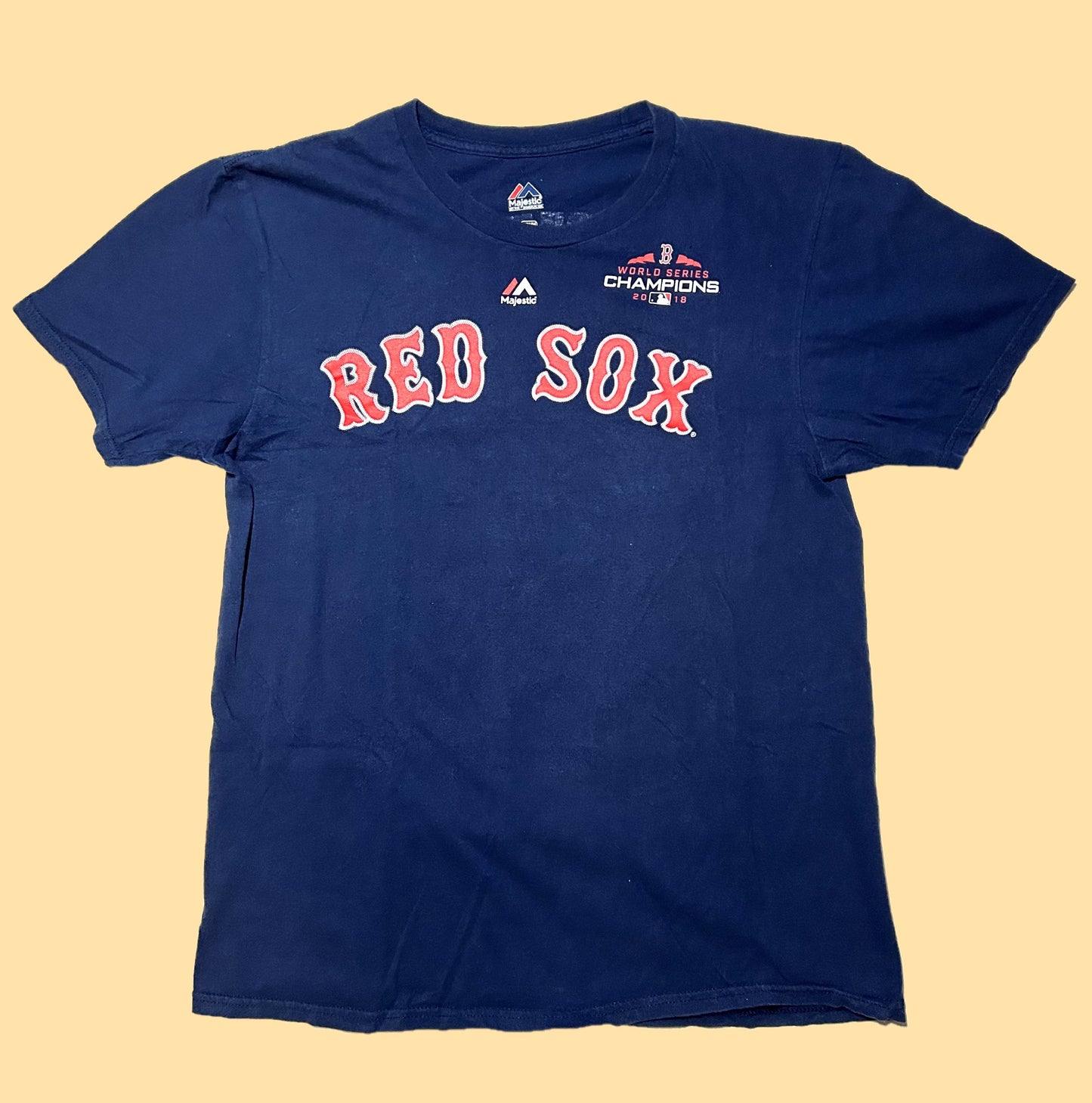 Majestic Boston Red Sox Andrew Benintendi #16 2018 World Series Champions T-Shirt - Medium - Blue