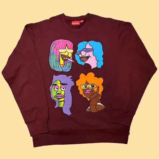 Supreme Gonz Heads Faces Crewneck Sweater (Fall/Winter 2017) - XL - Maroon