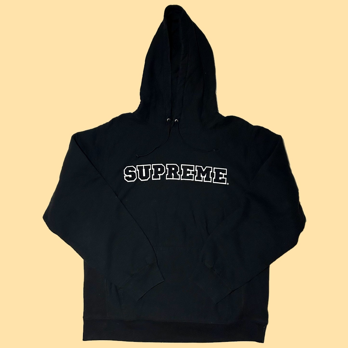 Supreme Cord Collegiate Logo Hooded Sweatshirt (Spring/Summer 2018) - XL - Black