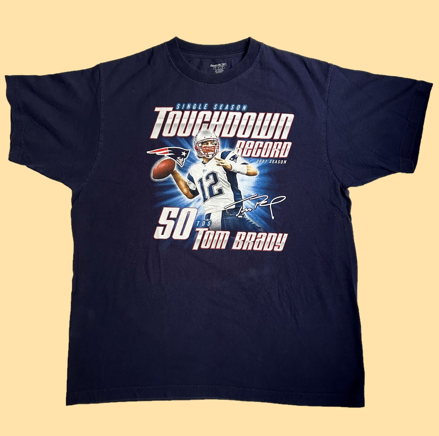 2007 Tom Brady Single Season Touchdown Record T-Shirt - Large - Navy