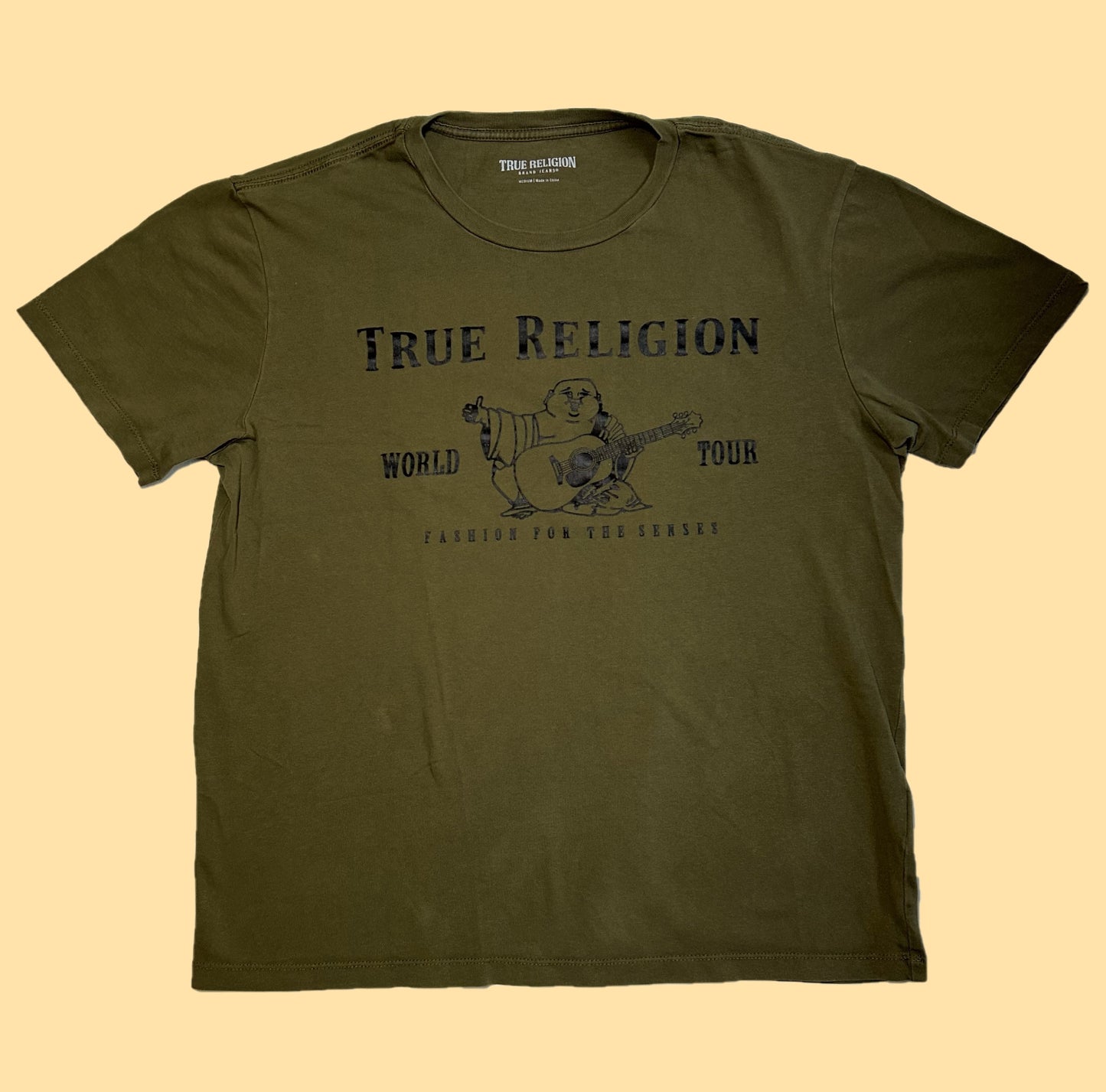 True Religion Metallic Buddha T-Shirt - Medium - Green